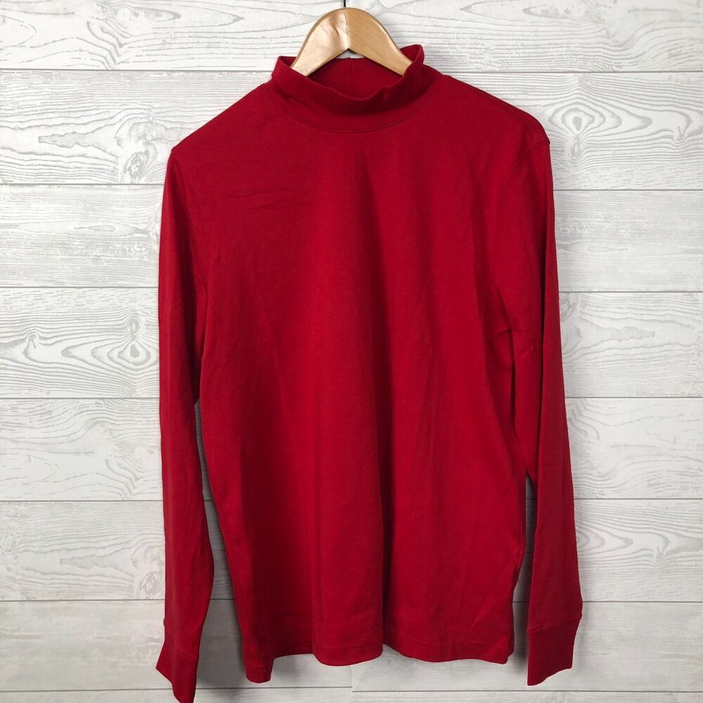 Lands End Womens Large 14/16 Relaxed Fit Long Sleeve Mock Neck Shirt 100% Cotton